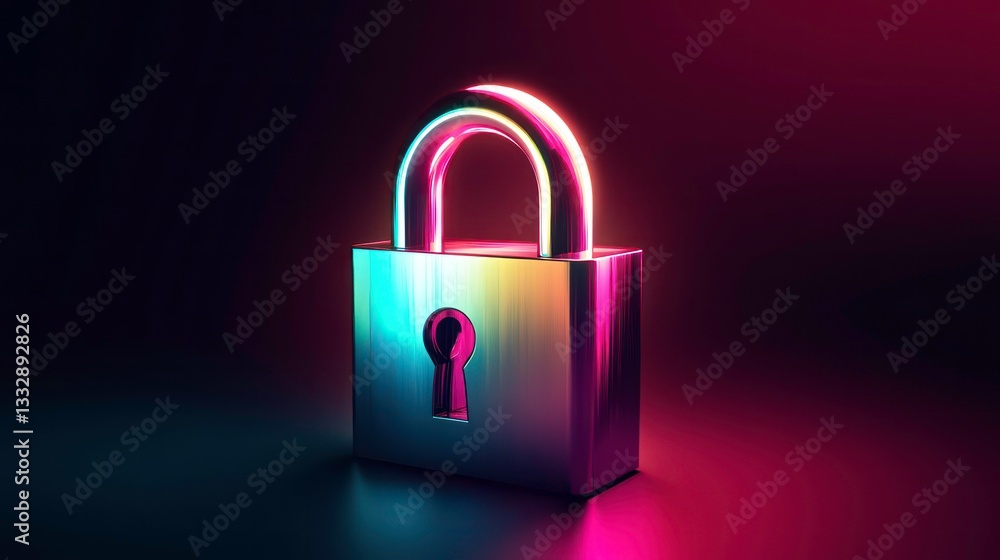 Poster iridescent 3d lock icon in gradient colors. perfect for security and privacy symbols in digital inte