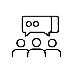Fototapeta premium Group discussion icon with speech bubbles in black outline style
