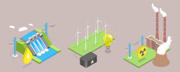 3D Isometric Flat Vector Illustration of Sustainable Energy Source, Alternative Resources © TarikVision