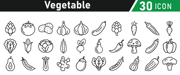 Vegetable line icon set. Vector isolated vegetables and fruits