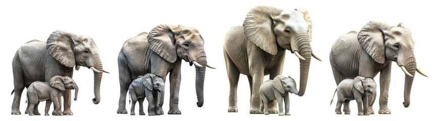 Obraz premium Family of Elephants Walking Together in Natural Habitat Scene, Isolated on Transparent Background