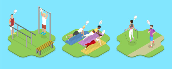 Fototapeta premium 3D Isometric Flat Vector Illustration of Healthy Lifestyle and Fitness, Sports and Physical Activity