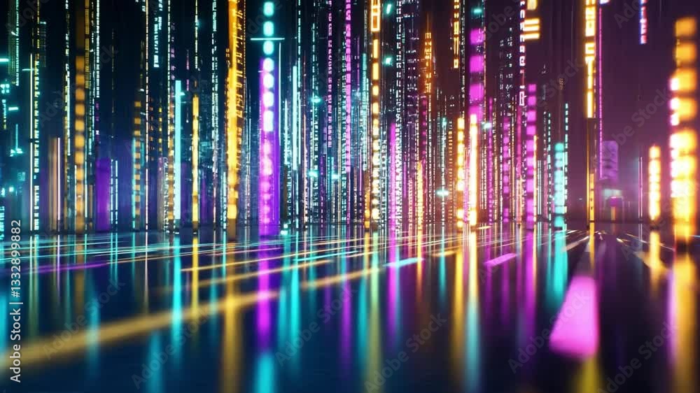 Poster dynamic abstract background showcasing colorful patterns and glowing lights in 4k resolution