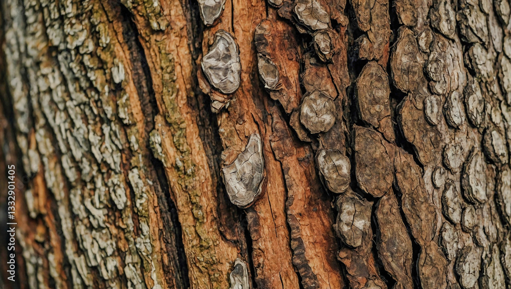 Poster close-up of tree bark, showing texture and patterns