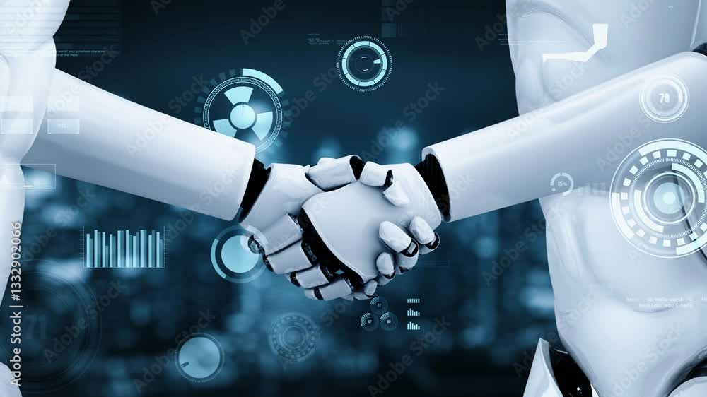 Poster futuristic robot artificial intelligence huminoid ai for industrial factory technology development a