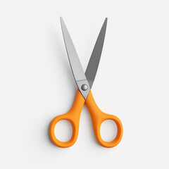 Orange handled scissors open on white background