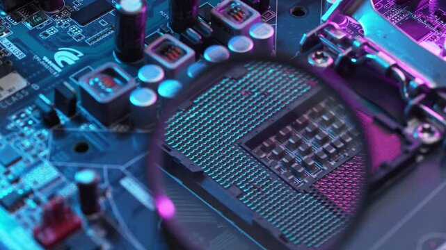 Macro footage of a desktop micro processor CPU slot  
