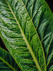 Close-up of vibrant green leaves with intricate vein patterns