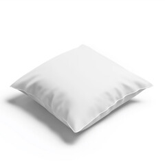 Soft white square pillow resting on white background