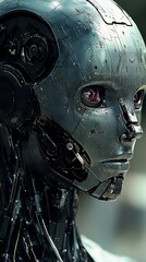Fototapeta premium A detailed depiction of a futuristic robotic android face