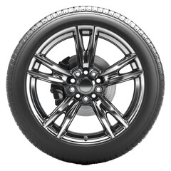 Obraz premium Car Wheel. Shiny metal rim. New tire. Automobile part. Isolated. Transport element. Round shape. PNG. Transparent.