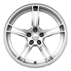 Obraz premium Silver wheel rim design. Car alloy wheel isolated. Auto part detail. Vehicle equipment. Transparent png