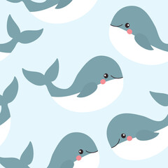 Cute whale seamless pattern. Background for kids with whales. Summer vector illustration. It can be used for wallpapers, wrapping, cards, patterns for clothes and other.