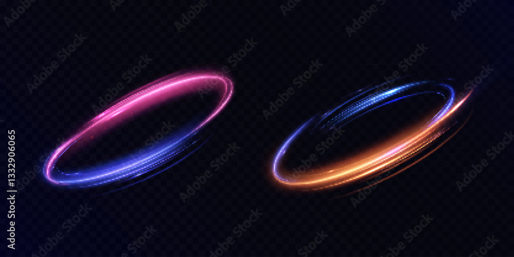Fototapete bright colorful glow light portal effect. bright neon light around teleport podium. magic gate in fa