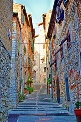 view of the ancient Tuscan village of Campiglia Marittima in Livorno, Italy