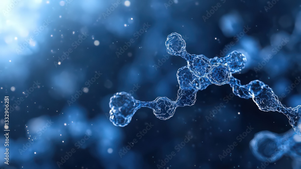 Aufkleber abstract blue molecule structure: glowing particle network on dark background