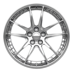 Obraz premium Chrome Wheel Detail View. Auto Part Design. Shiny Metal Rim. Transport Style. Isolated png transparent image.