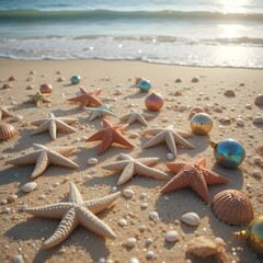 "Tropical Holiday Bliss: Festive Starfish by the Sea"

