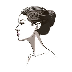 Side profile of a beautiful woman with her hair in a bun
