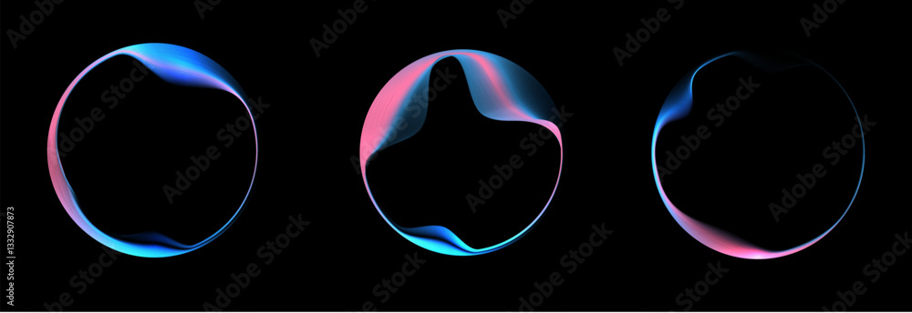 Fototapete set of neon glowing circles with gradient transition isolated on white background. colorful bright t