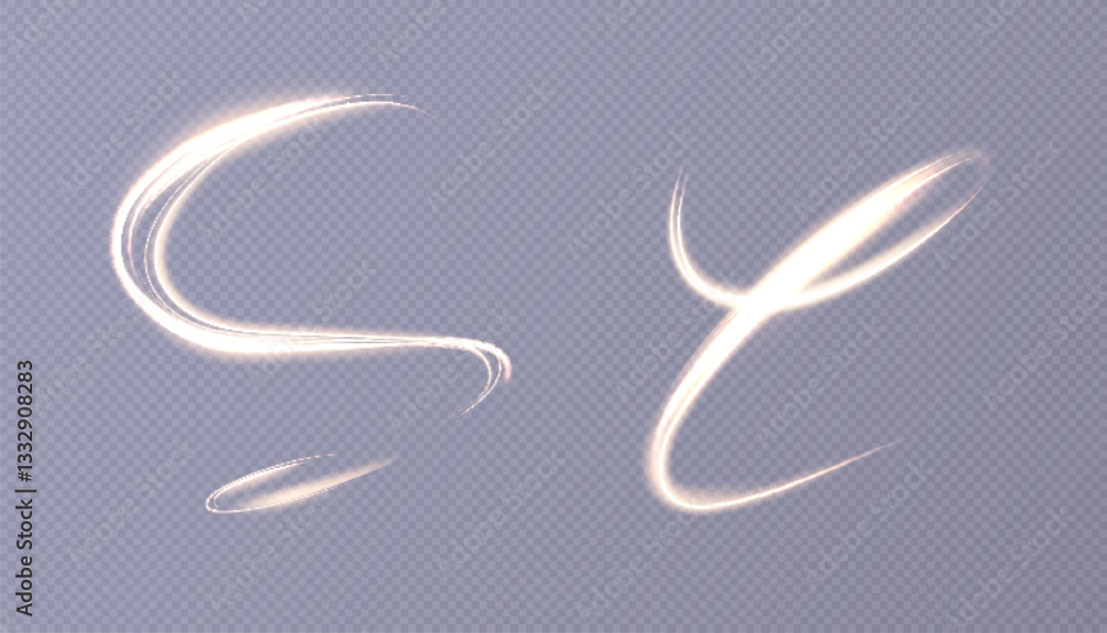 Poster curved golden lines light effect. light bright twirl. high-speed light energy effect for game charac