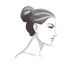 Side profile of a beautiful woman with her hair in a bun