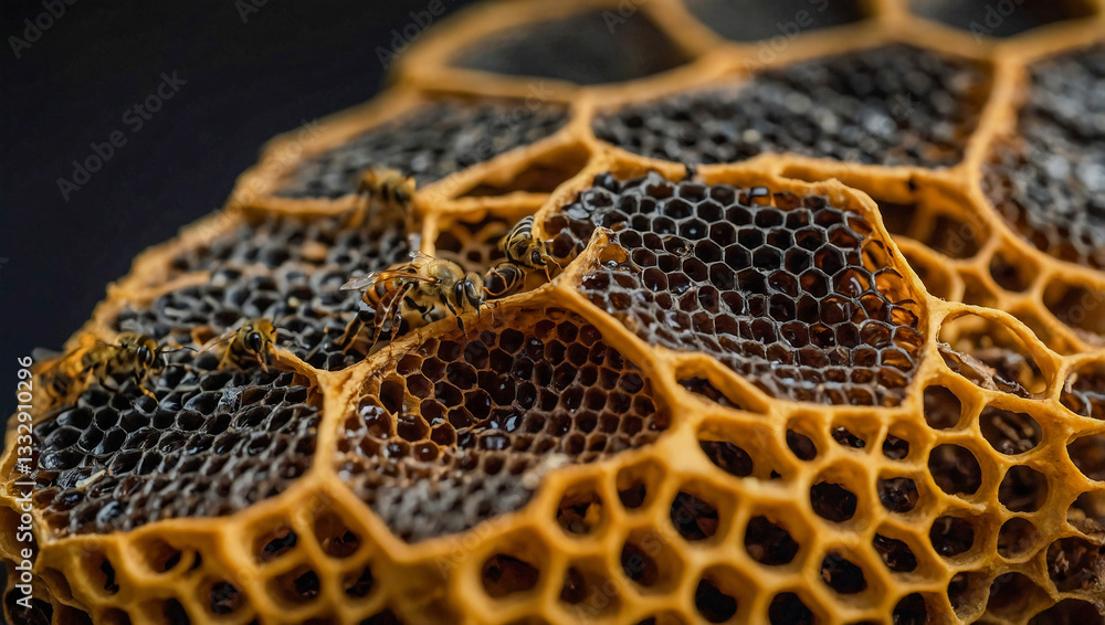 Poster close-up of wild honeycomb with hexagonal structure
