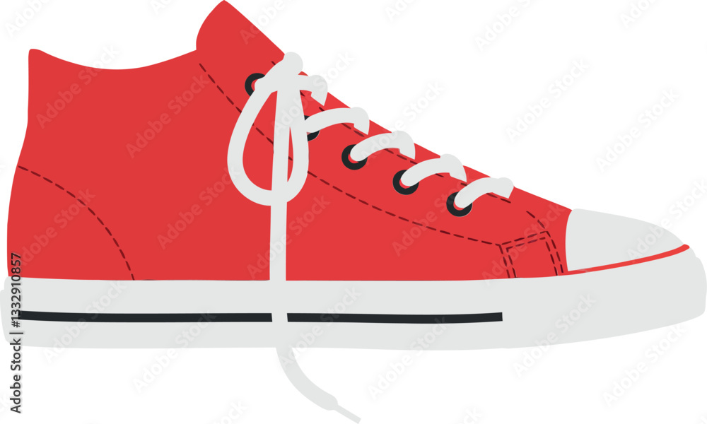 Poster red high-top sneaker in flat design style showcasing simplicity and modernity in vector art