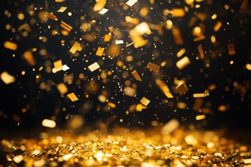 Radiant golden confetti cascades in a festive shower of celebration
