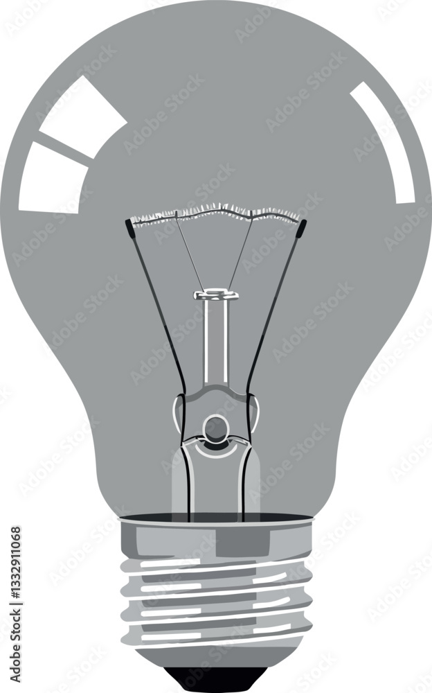 Poster light bulb illustration in minimal style showcasing intricate filament details in vector art