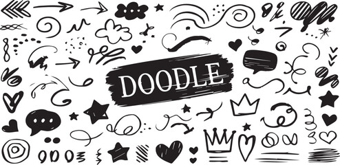 doodle, hand-drawn, sketch, vector, cute, icons, symbols, art, design, minimal, creative, abstract, fun, whimsical, black and white, artistic, elements, playful, illustration, simple, modern, line art