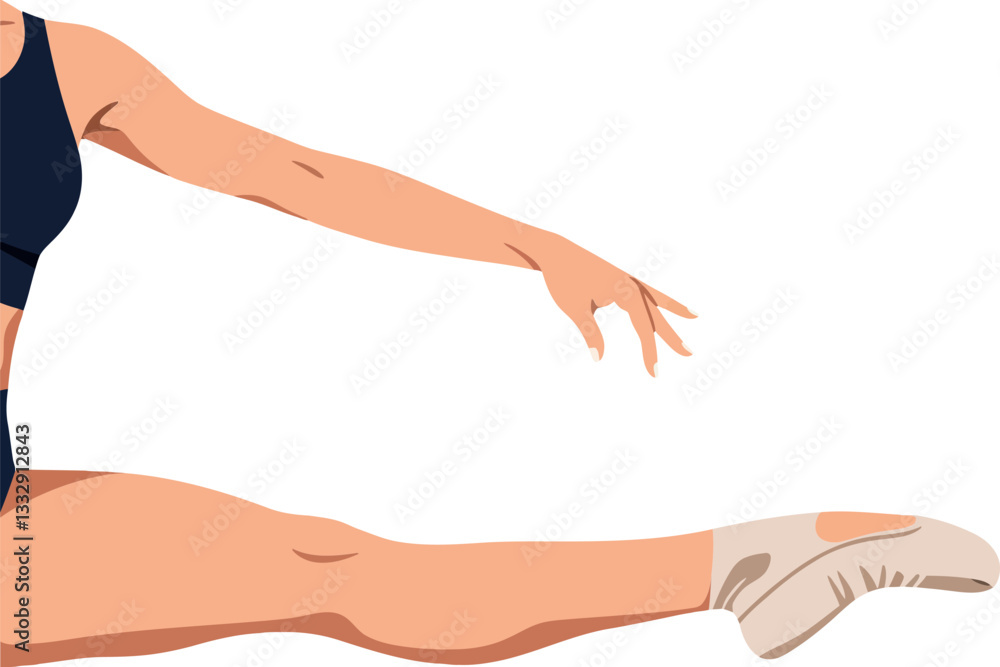 Poster dynamic ballet dancer executing an elegant leg extension in minimal flat vector art