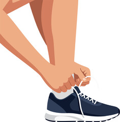 Person tying shoelaces on athletic shoes in a flat vector illustration showcasing active lifestyle and readiness for exercise vector art