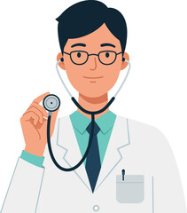 Fototapeta premium Doctor holding a stethoscope in a white coat, minimal vector illustration of a healthcare professionals role and dedication