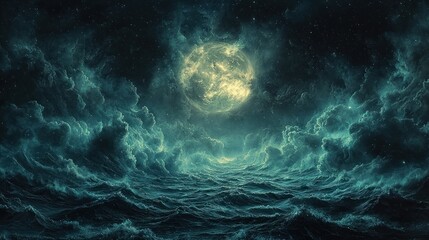 Celestial Ocean: A Night of Enchanting Moonlit Waves