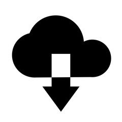 Icono de descarga. Símbolo de almacenamiento en la nube con flecha hacia abajo en espacio negativo 
