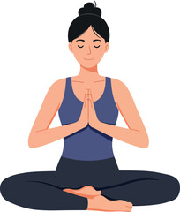 A woman practicing meditation in a serene pose with flat design vector art