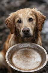 Obraz premium Stray Golden Retriever with Pleading Eyes