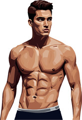 Fototapeta premium Athletic young man with defined muscles in a minimal and detailed style, showcasing strength and confidence in vector art