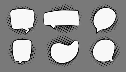 Set of speech and thought bubbles with halftone shading
