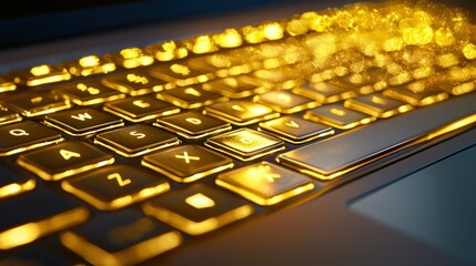 Backlit keyboard with golden light illuminating the keys in a dark setting