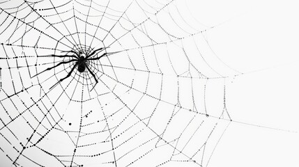 Spider on web. Silhouette style on white background. Concept of danger, fear, and nature