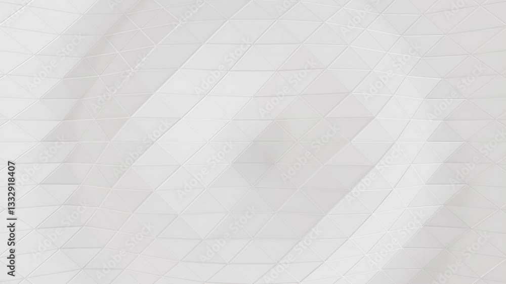 Wall mural abstract white geometric 3d triangles pattern background, 4k seamless loop, animated wave motion pol
