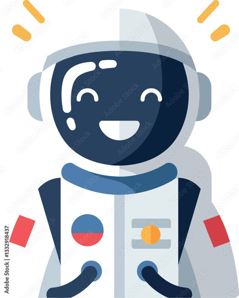 Poster cheerful astronaut in a spacesuit with flags, minimal design vector illustration