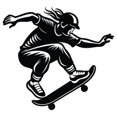Fototapeta premium Stylish Skateboarder Silhouette Illustrations, Skateboarder in Action Silhouette Vector with Trick