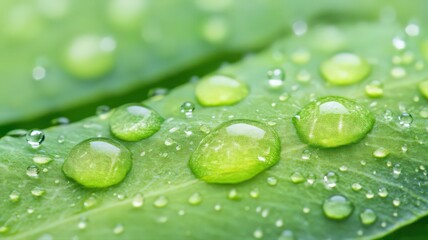 Fototapeta premium Vibrant Green Leaf with Dew Drops Close Up