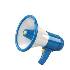 A Vibrant Blue Megaphone Ready To Announce Exciting News With A Clean, Glossy Finish And Sharp Details Against A Stark White Background
