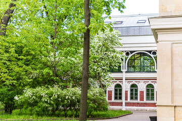 The building of the Youth Theater on the Fontanka on a cloudy August day