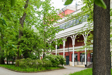 The building of the Youth Theater on the Fontanka on a cloudy August day