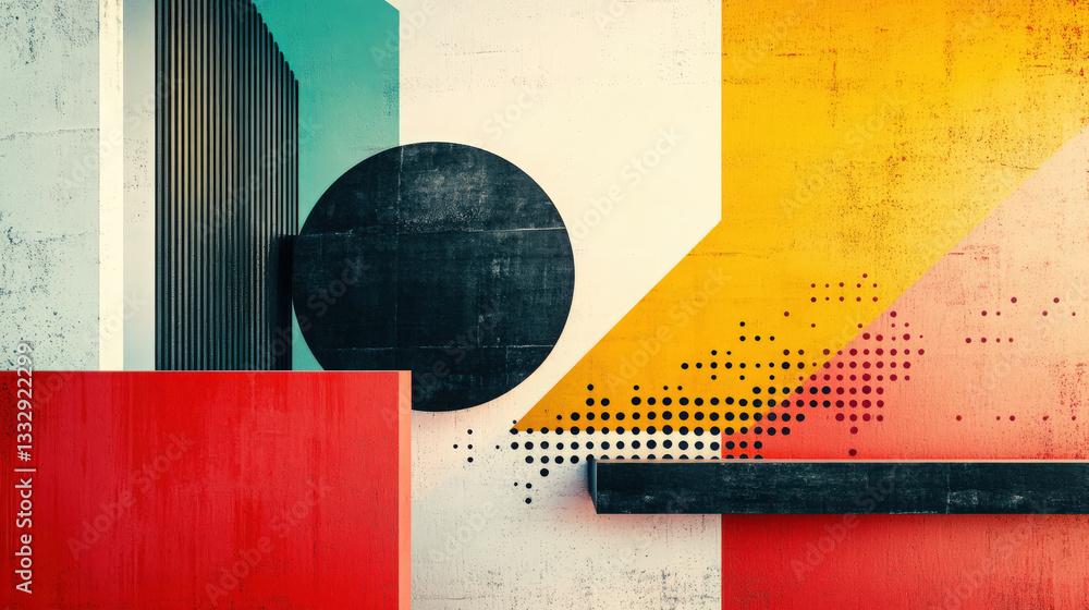 Poster geometric harmony. abstract composition featuring geometric shapes and a vibrant color palette with 